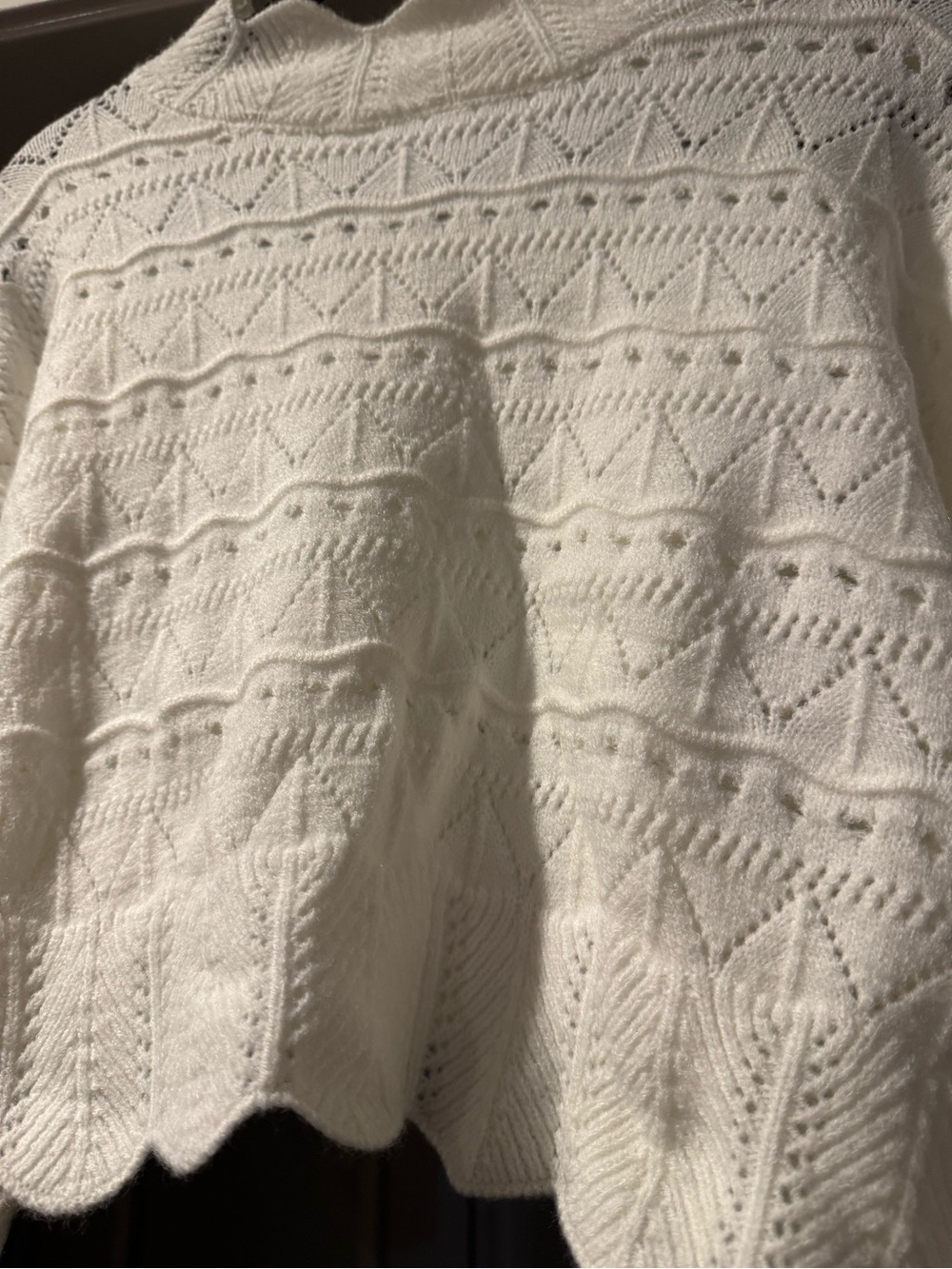 NWT Halara Medium Ivory Pointelle Knit Cropped Mock Neck Sweater Scalloped Hem - Picture 5 of 12